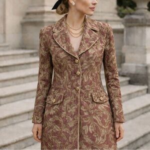 ST. JOHN VINTAGE 90s Metallic Knit Brocade Tapestry Long Jacket